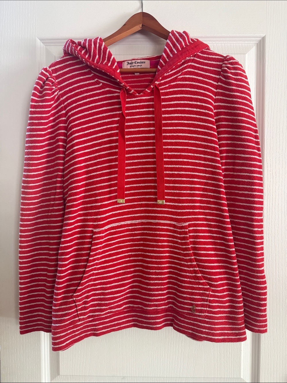 Juicy Couture Orange and White Striped Hooded Knit Top